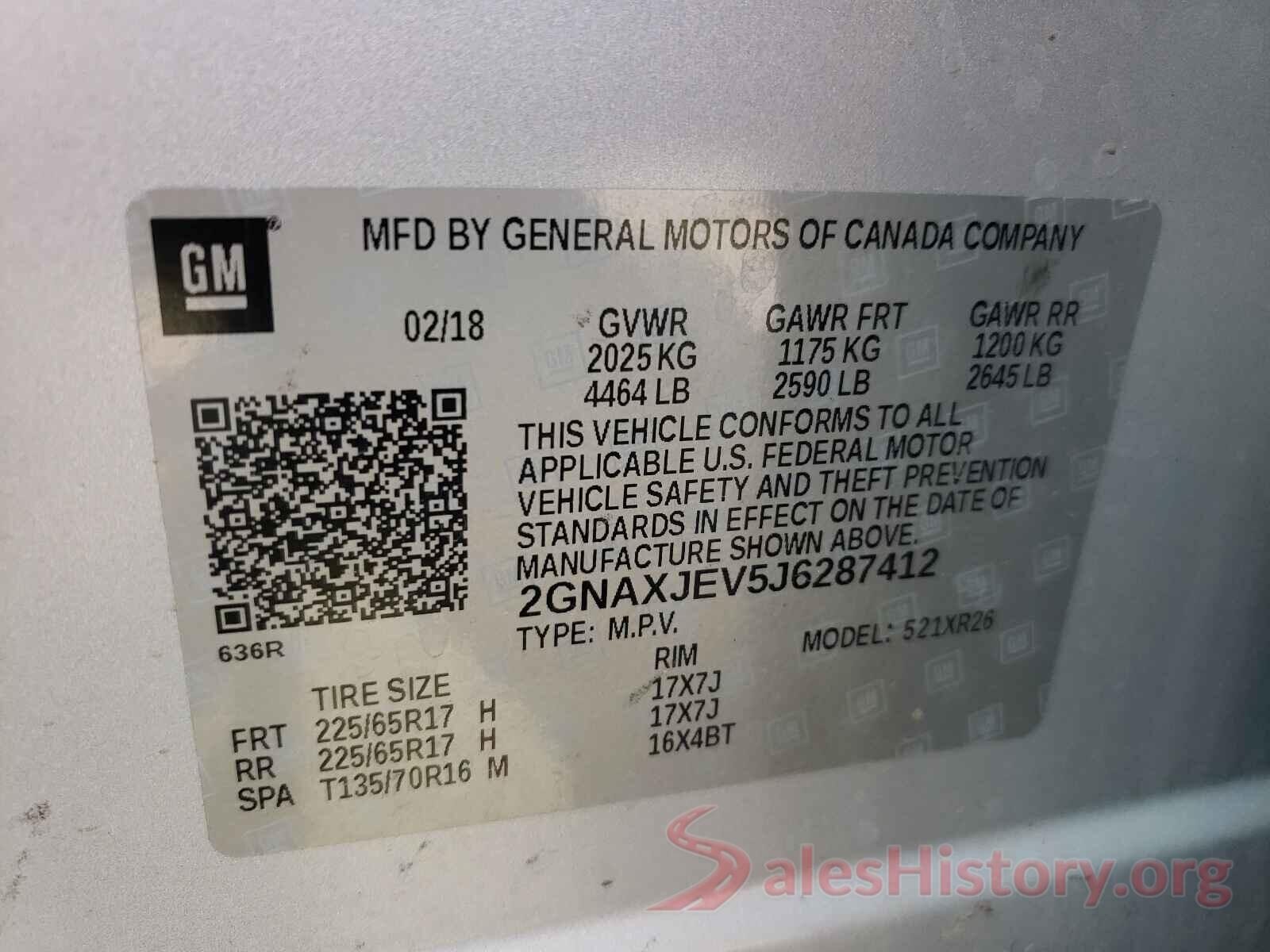 2GNAXJEV5J6287412 2018 CHEVROLET EQUINOX