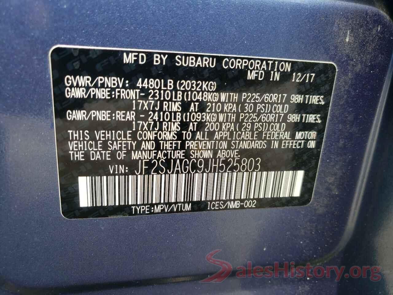 JF2SJAGC9JH525803 2018 SUBARU FORESTER