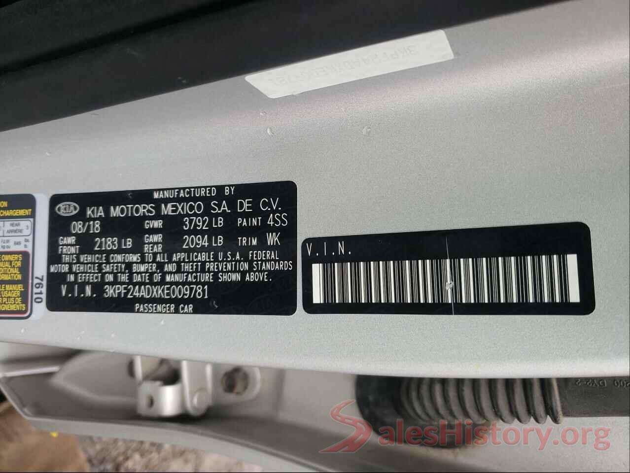 3KPF24ADXKE009781 2019 KIA FORTE