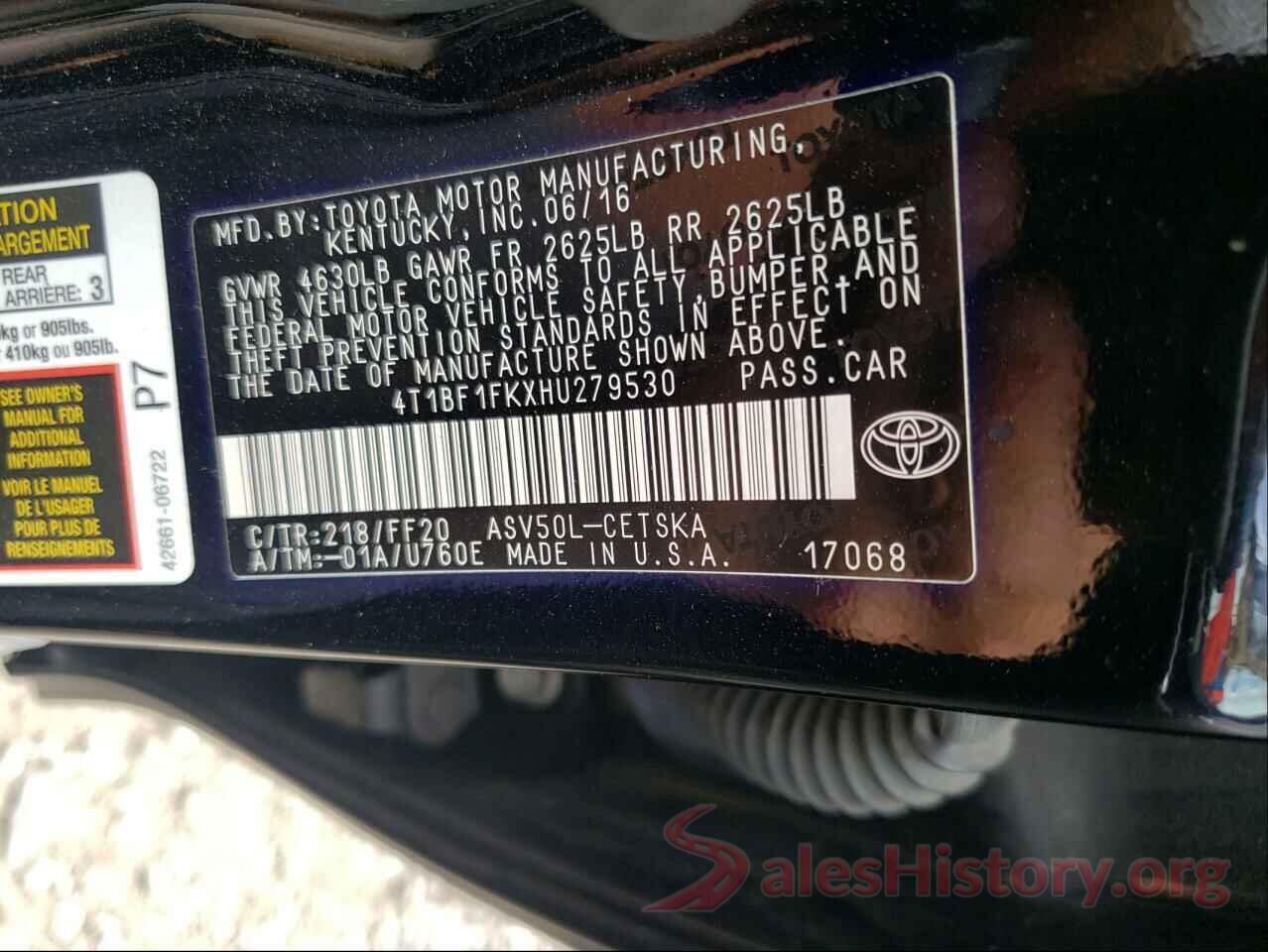 4T1BF1FKXHU279530 2017 TOYOTA CAMRY