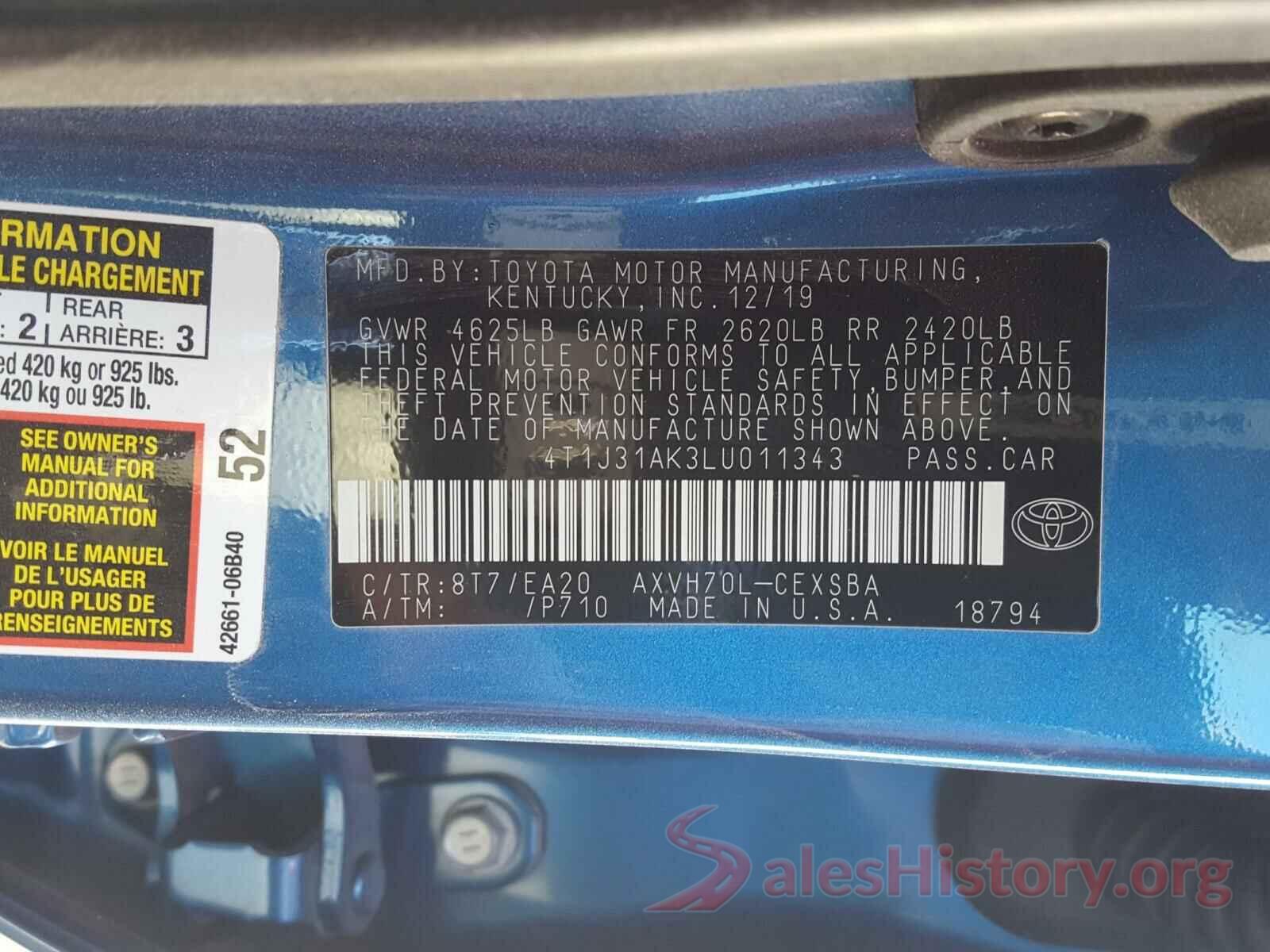 4T1J31AK3LU011343 2020 TOYOTA CAMRY