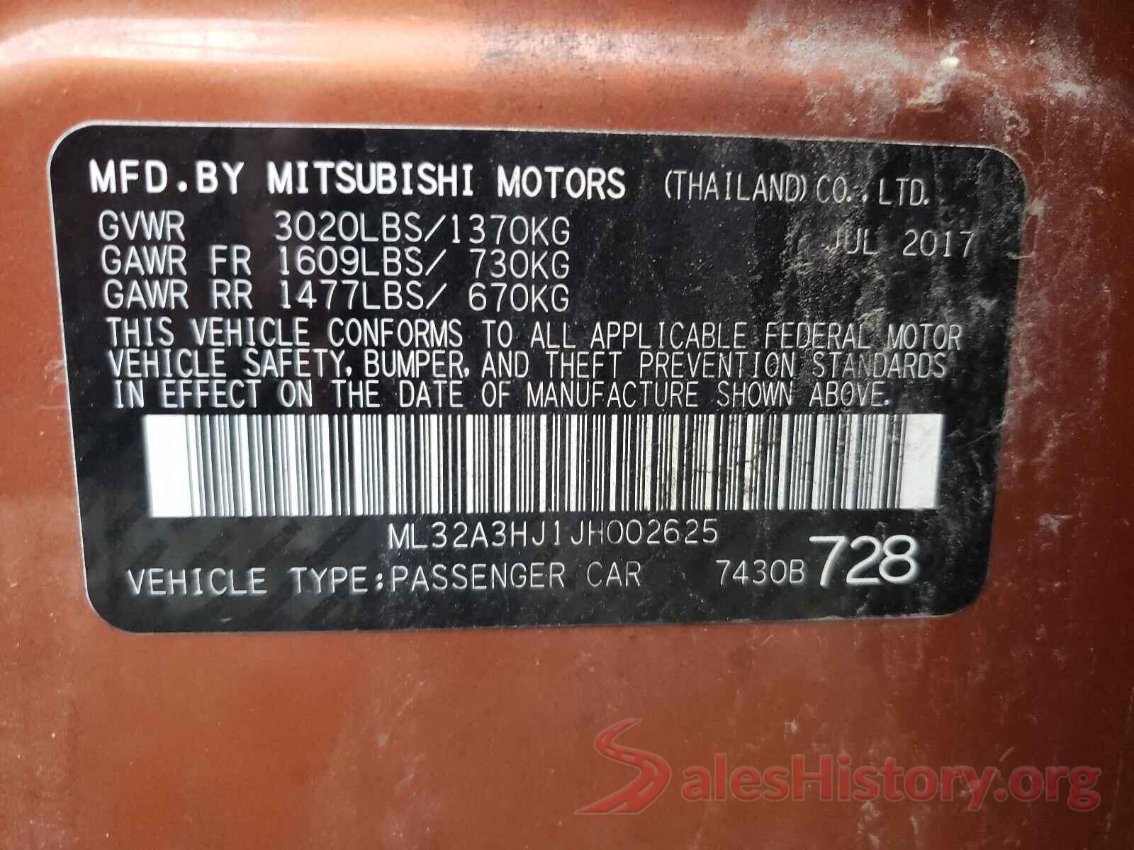 ML32A3HJ1JH002625 2018 MITSUBISHI MIRAGE