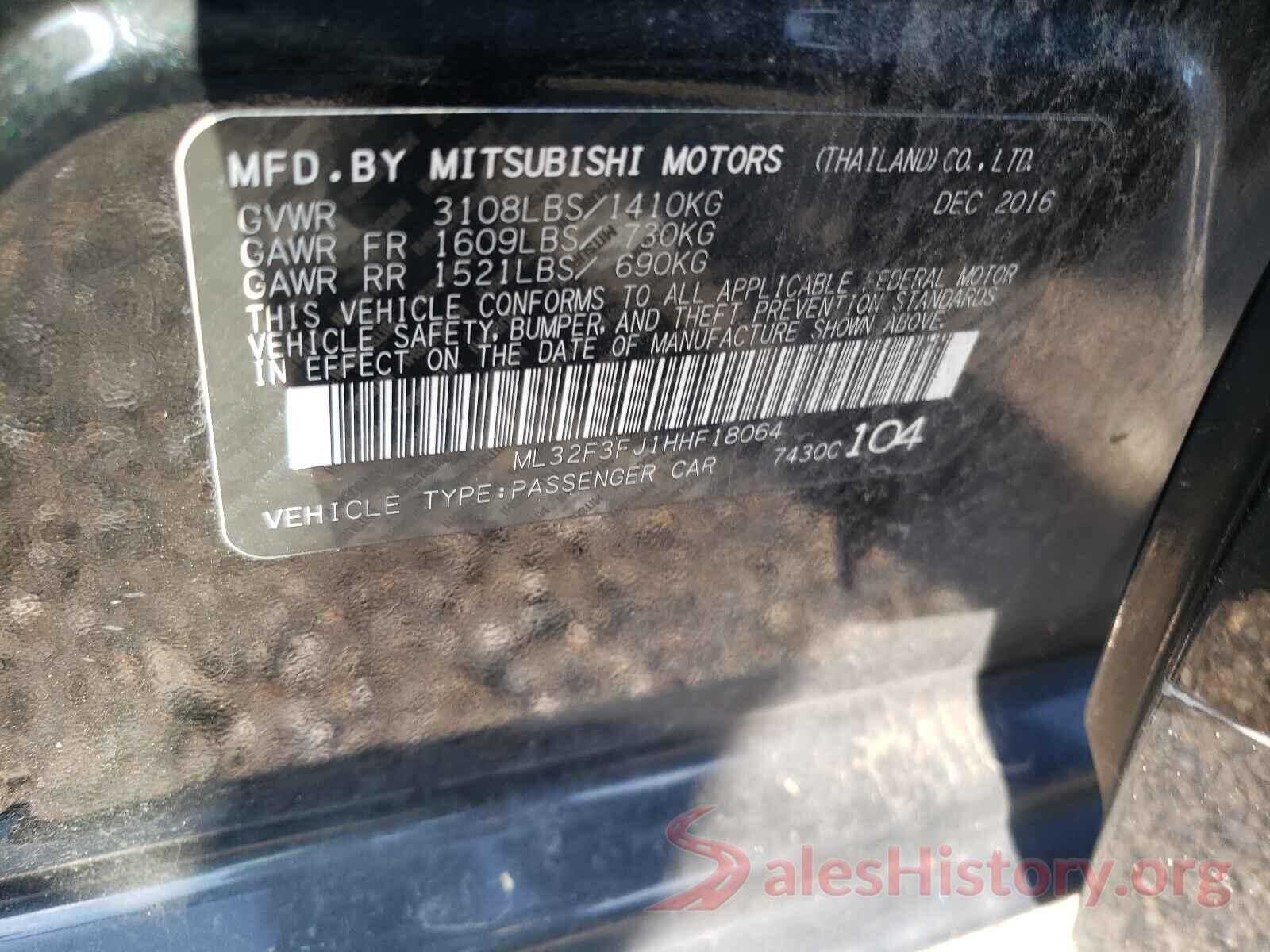 ML32F3FJ1HHF18064 2017 MITSUBISHI MIRAGE