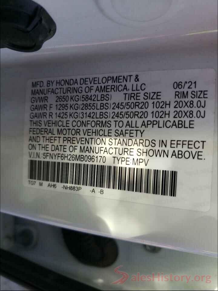 5FNYF6H26MB096170 2021 HONDA PILOT