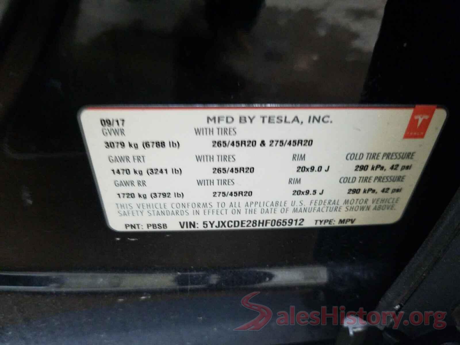 5YJXCDE28HF065912 2017 TESLA MODEL X