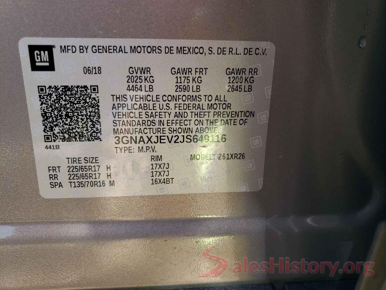 3GNAXJEV2JS649116 2018 CHEVROLET EQUINOX