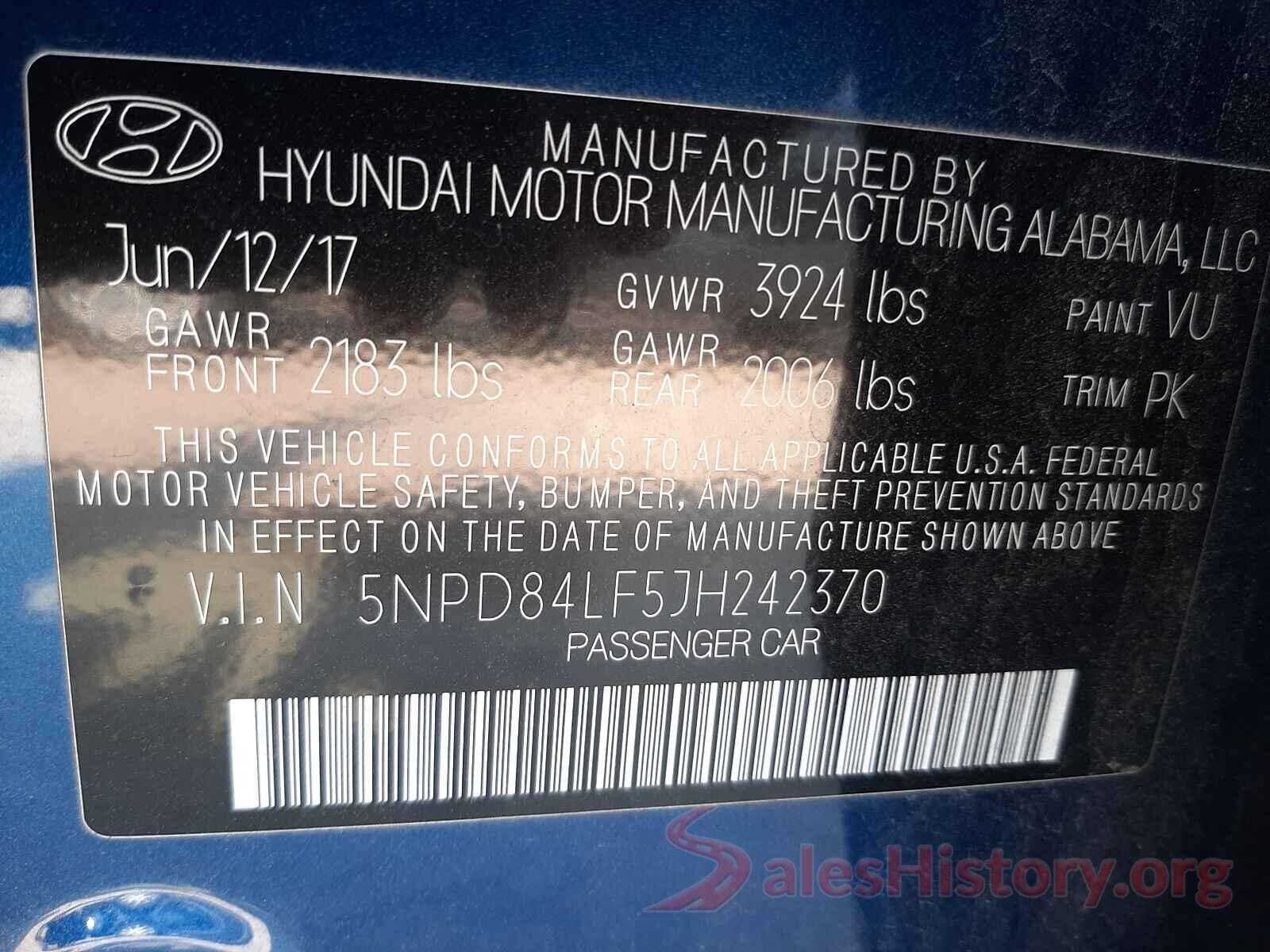 5NPD84LF5JH242370 2018 HYUNDAI ELANTRA