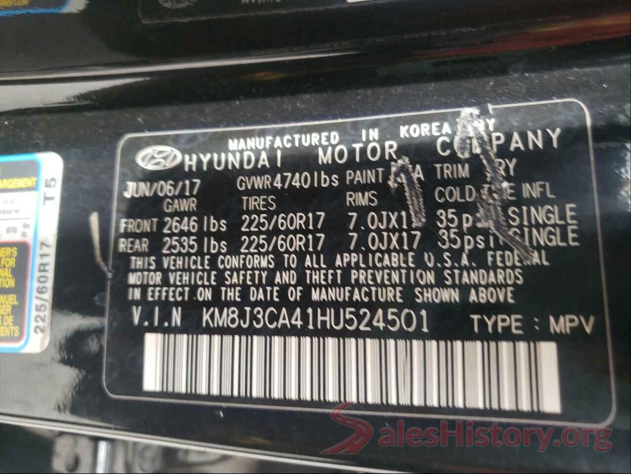 KM8J3CA41HU524501 2017 HYUNDAI TUCSON