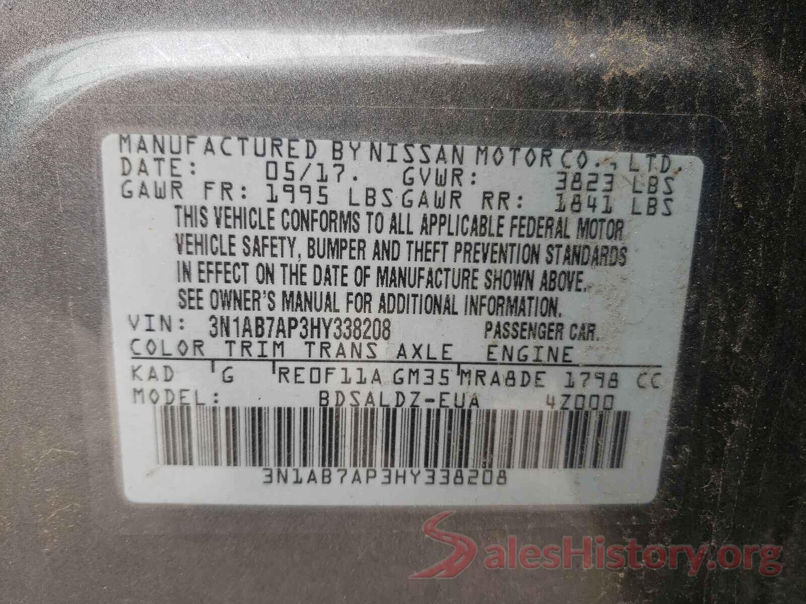 3N1AB7AP3HY338208 2017 NISSAN SENTRA