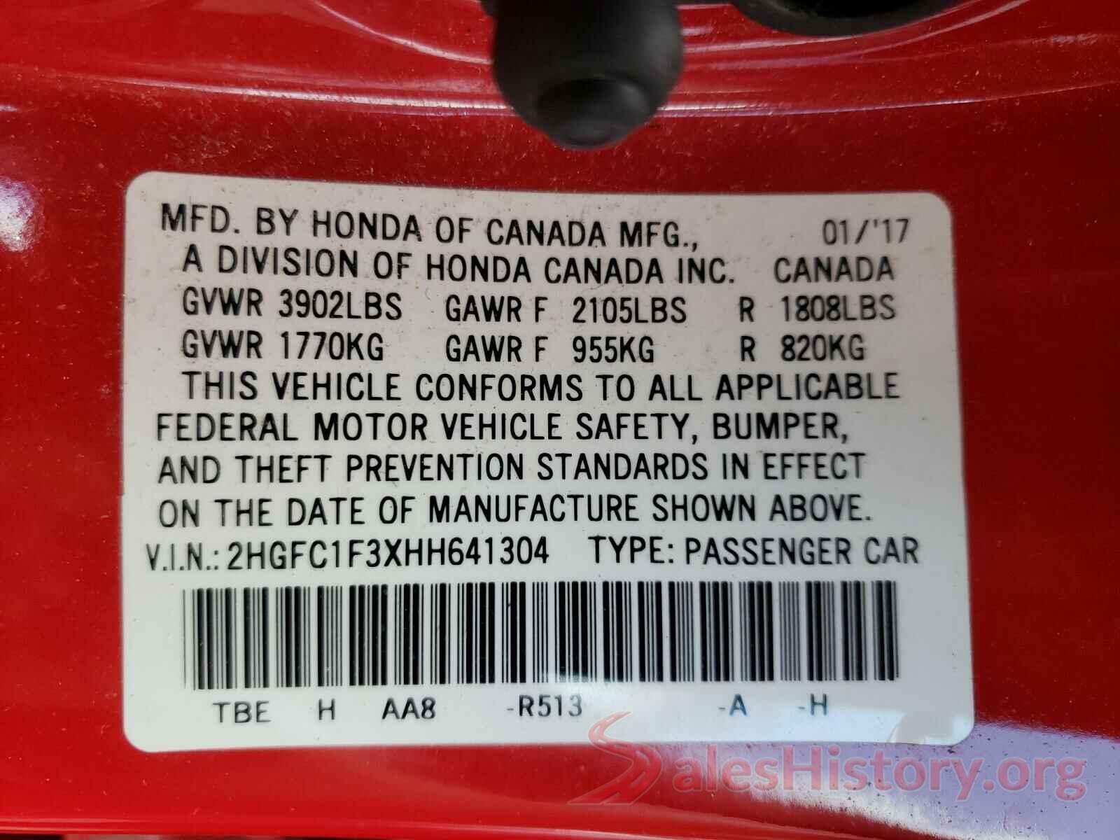 2HGFC1F3XHH641304 2017 HONDA CIVIC