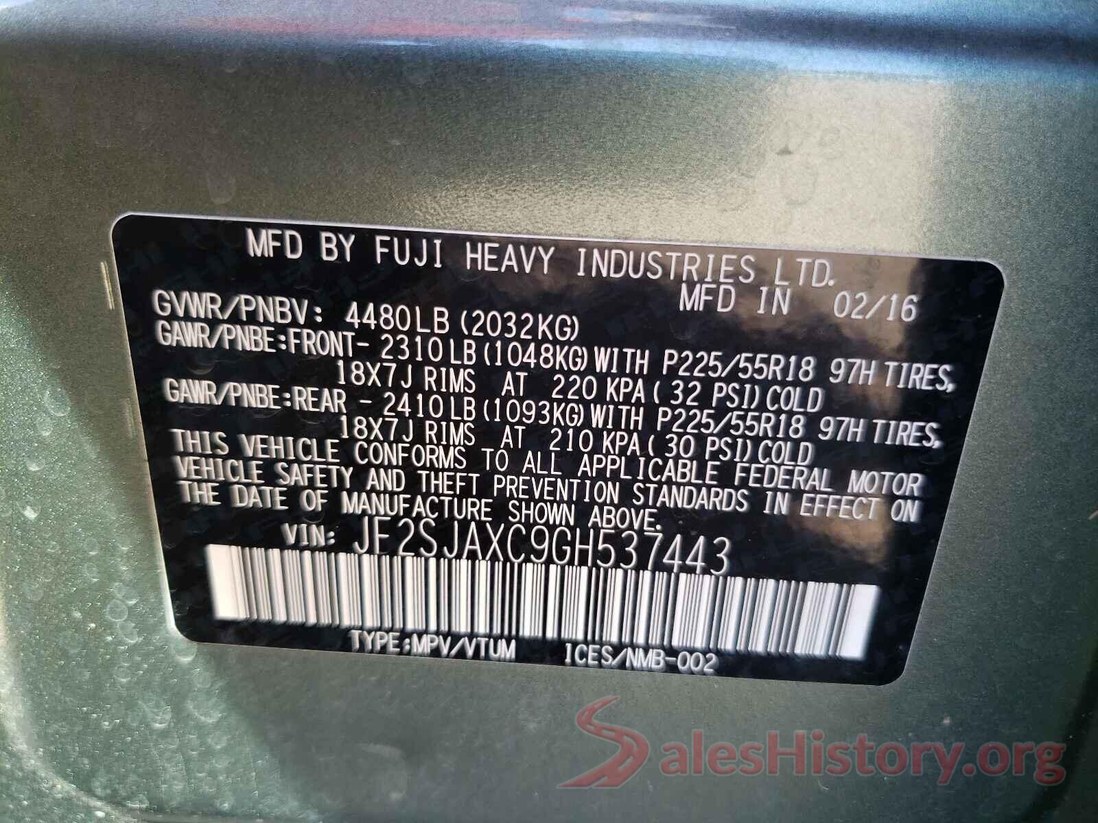 JF2SJAXC9GH537443 2016 SUBARU FORESTER