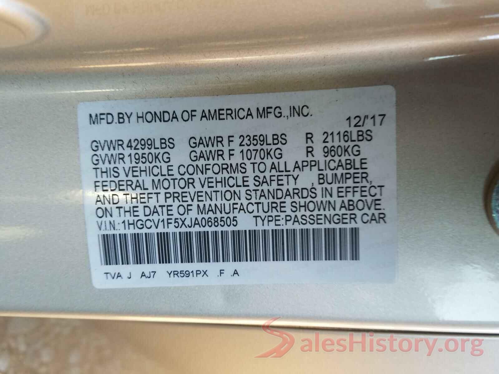 1HGCV1F5XJA068505 2018 HONDA ACCORD