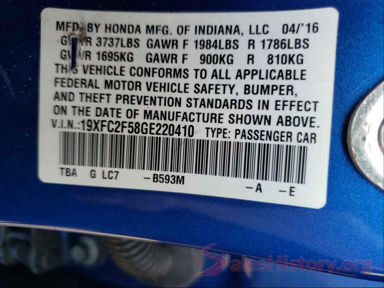 19XFC2F58GE220410 2016 HONDA CIVIC