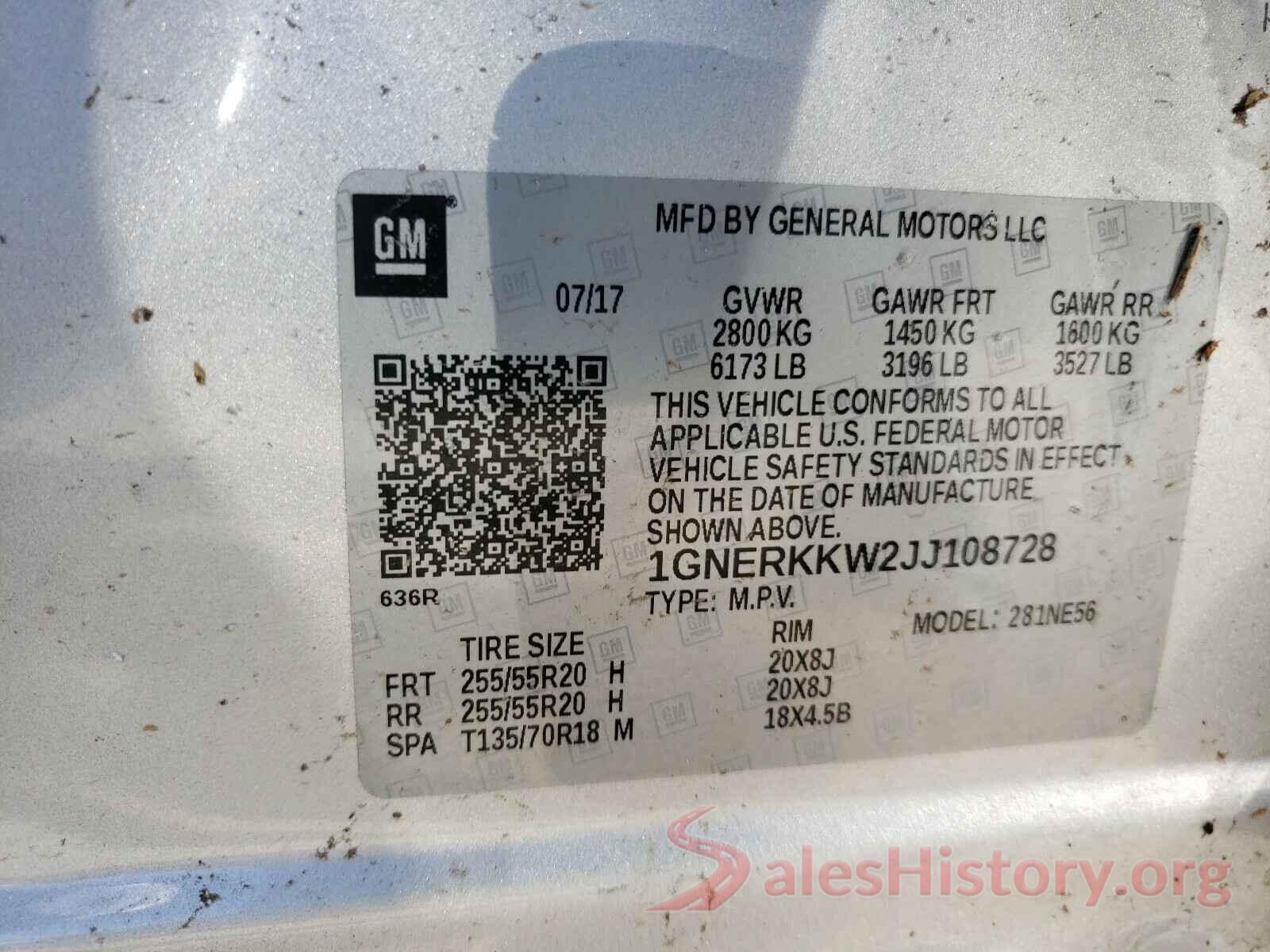 1GNERKKW2JJ108728 2018 CHEVROLET TRAVERSE