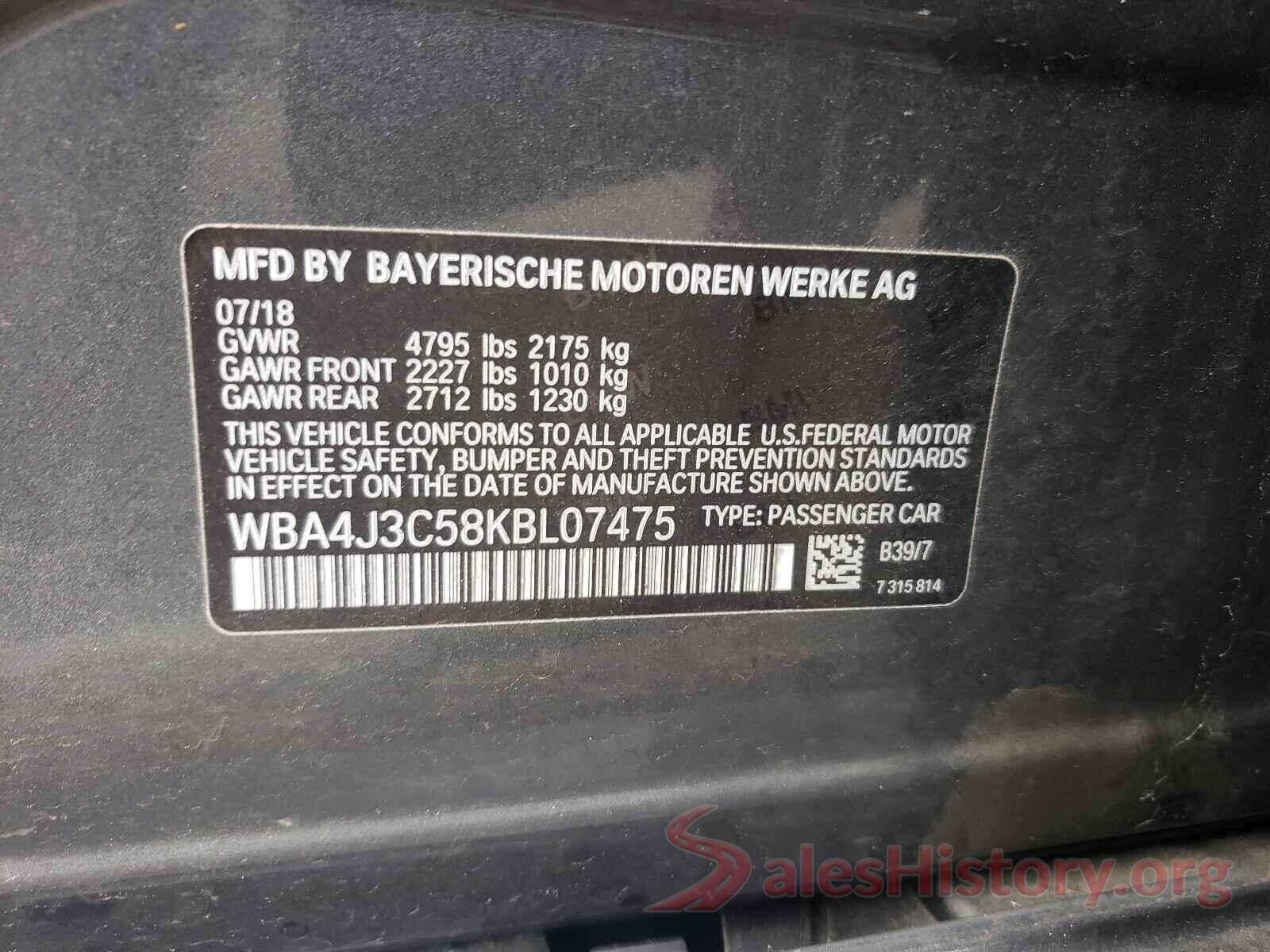 WBA4J3C58KBL07475 2019 BMW 4 SERIES