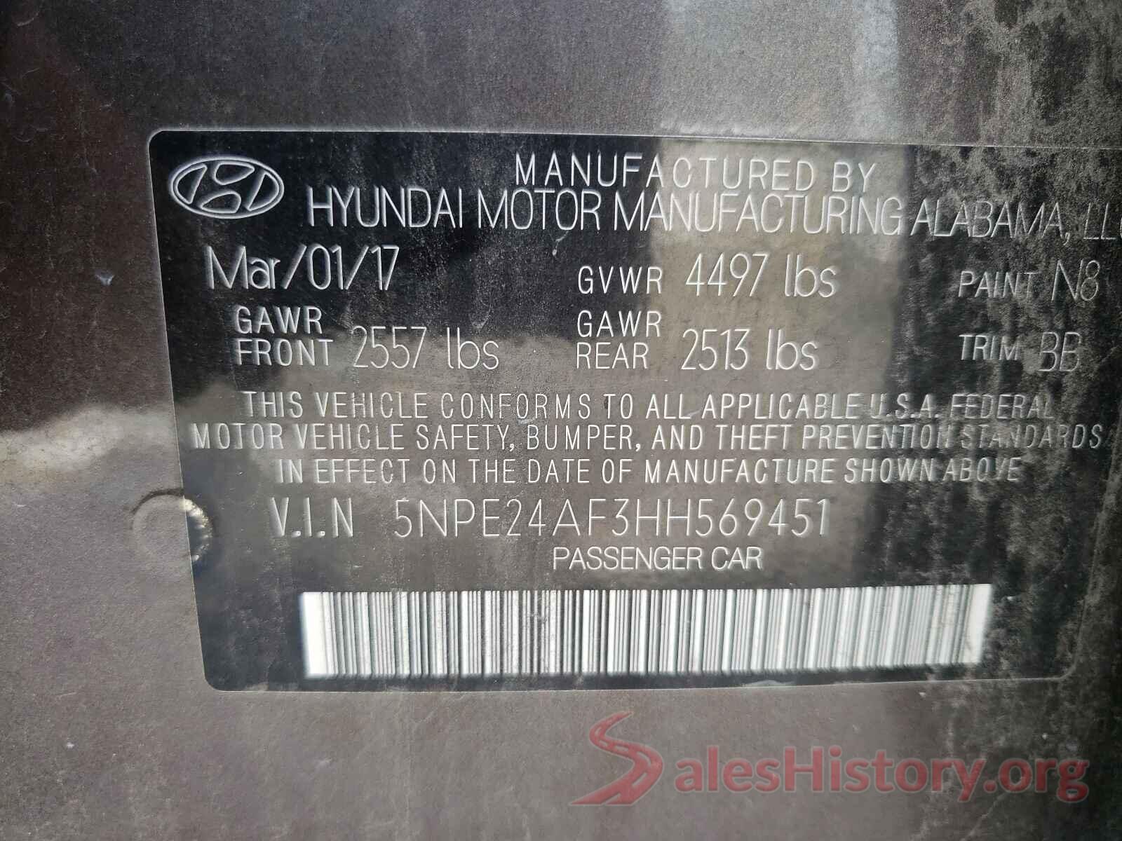 5NPE24AF3HH569451 2017 HYUNDAI SONATA