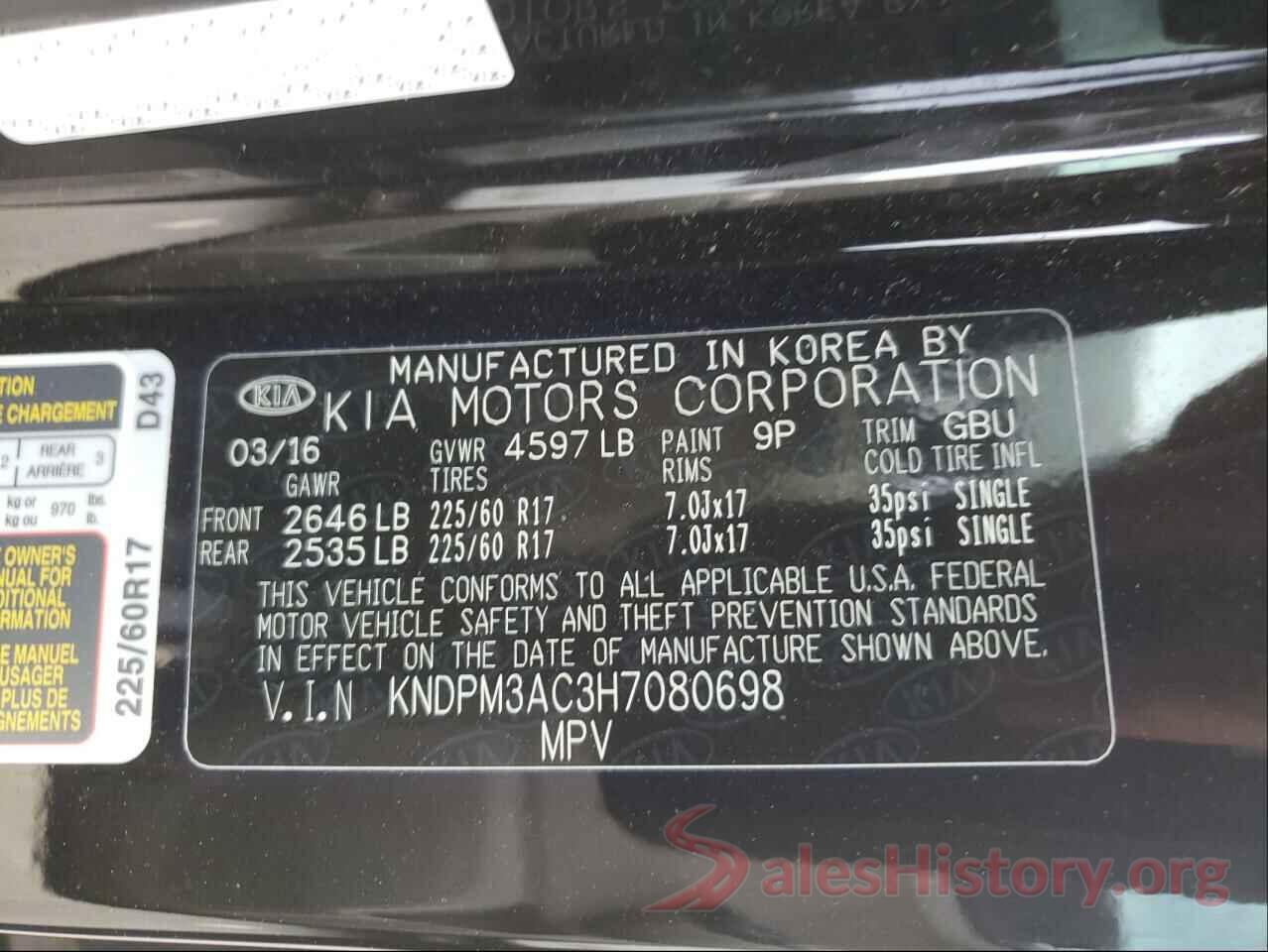 KNDPM3AC3H7080698 2017 KIA SPORTAGE