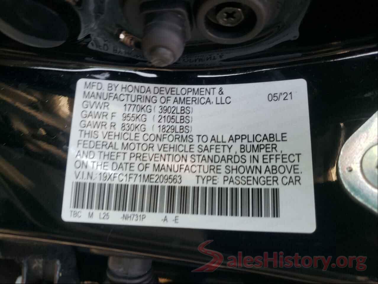 19XFC1F71ME209563 2021 HONDA CIVIC