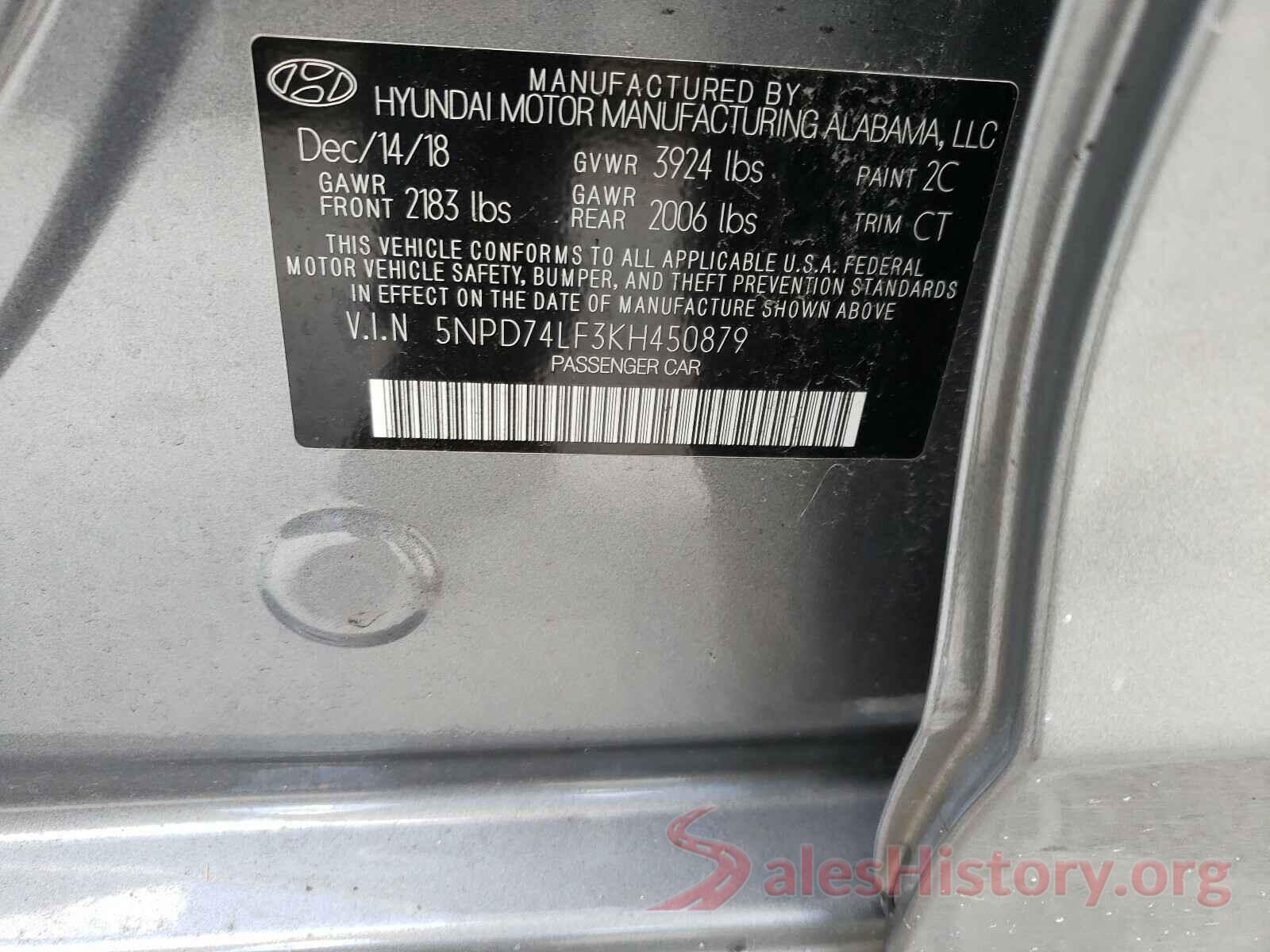 5NPD74LF3KH450879 2019 HYUNDAI ELANTRA