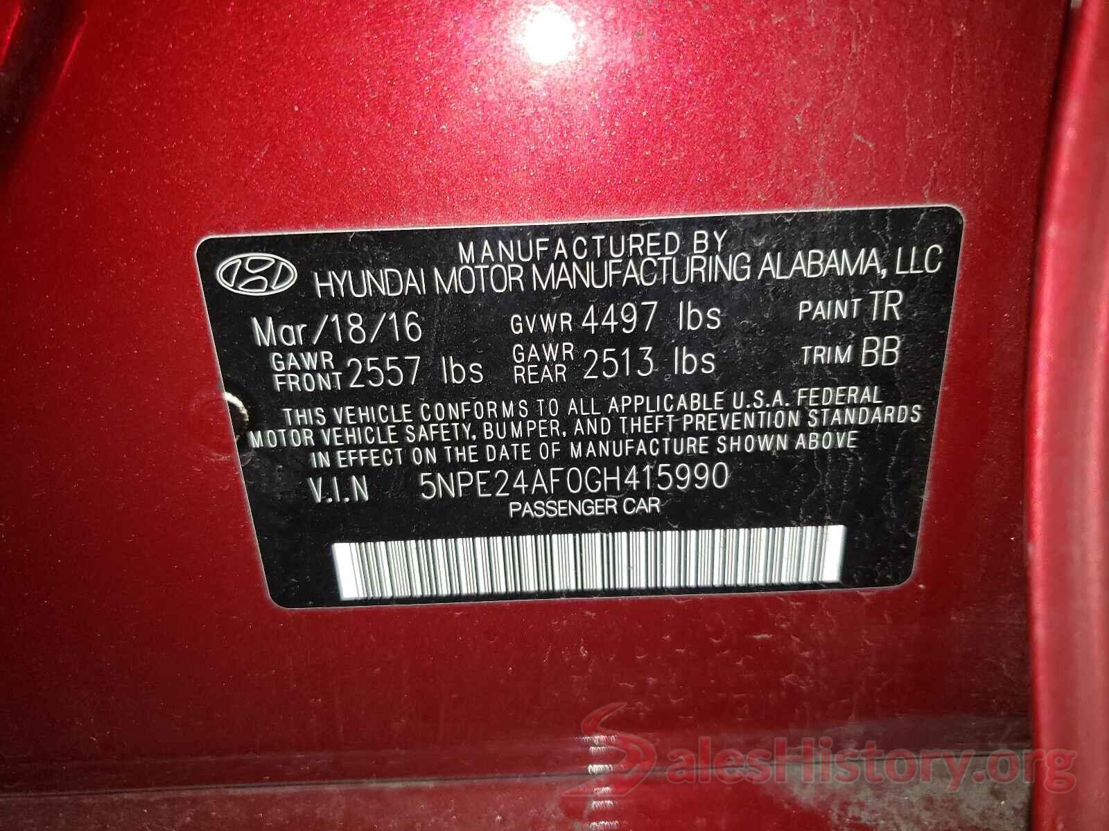 5NPE24AF0GH415990 2016 HYUNDAI SONATA