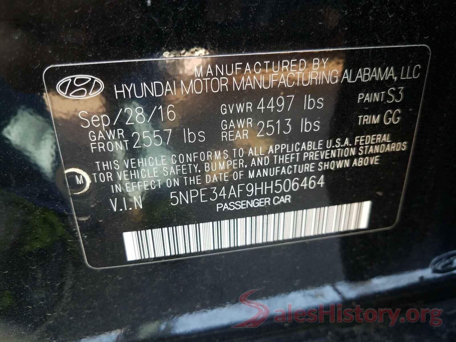 5NPE34AF9HH506464 2017 HYUNDAI SONATA