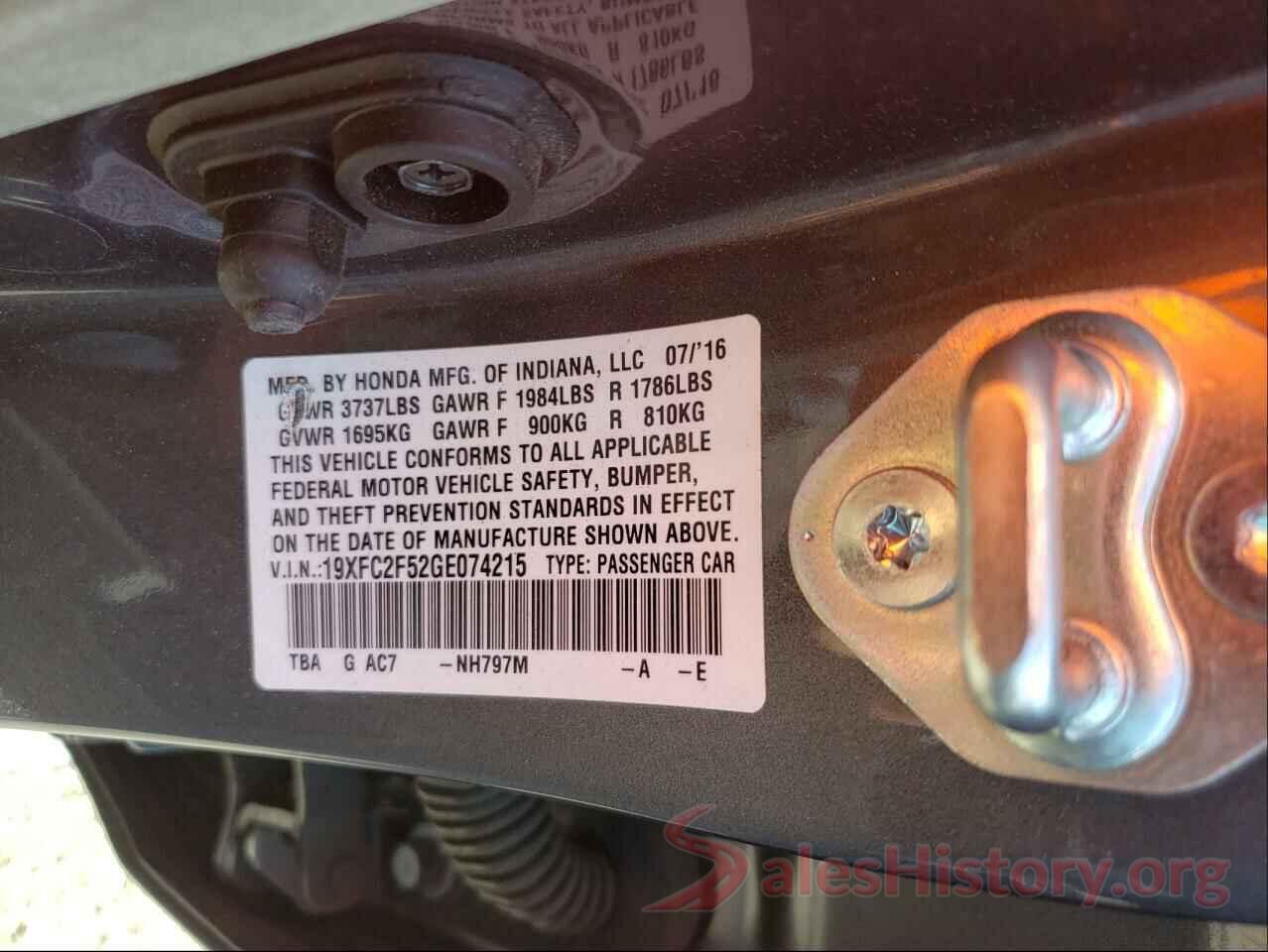 19XFC2F52GE074215 2016 HONDA CIVIC