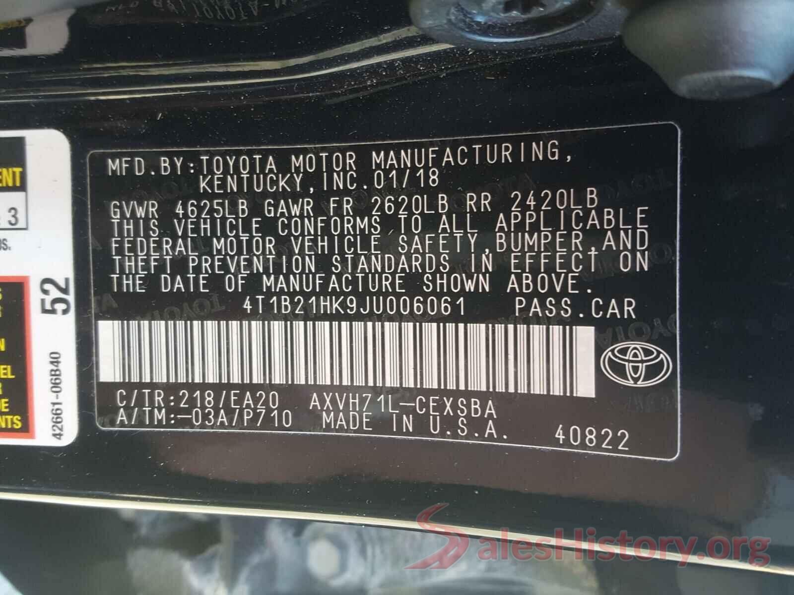 4T1B21HK9JU006061 2018 TOYOTA CAMRY