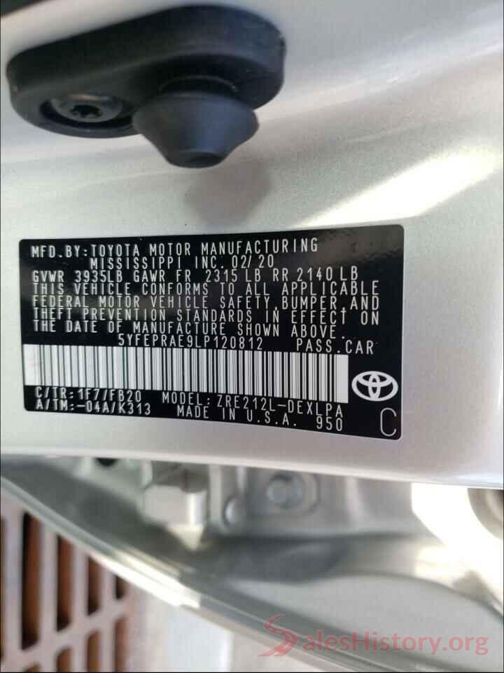 5YFEPRAE9LP120812 2020 TOYOTA COROLLA