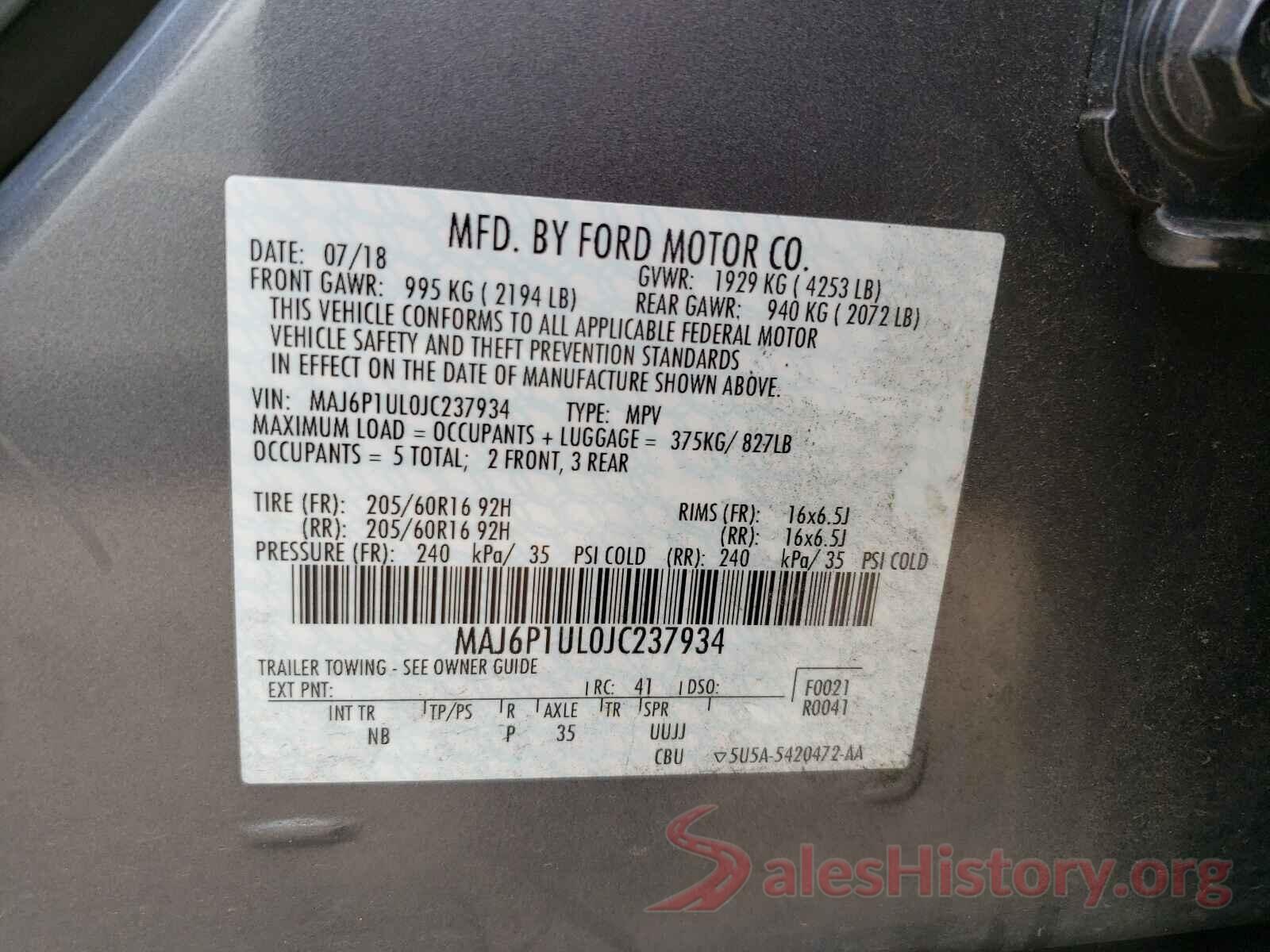 MAJ6P1UL0JC237934 2018 FORD ALL OTHER