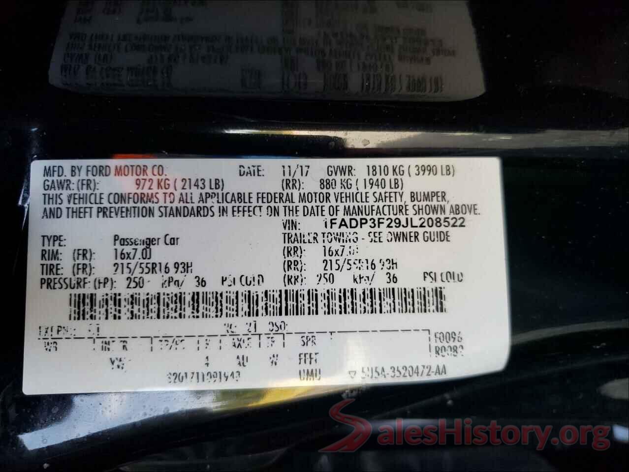 1FADP3F29JL208522 2018 FORD FOCUS