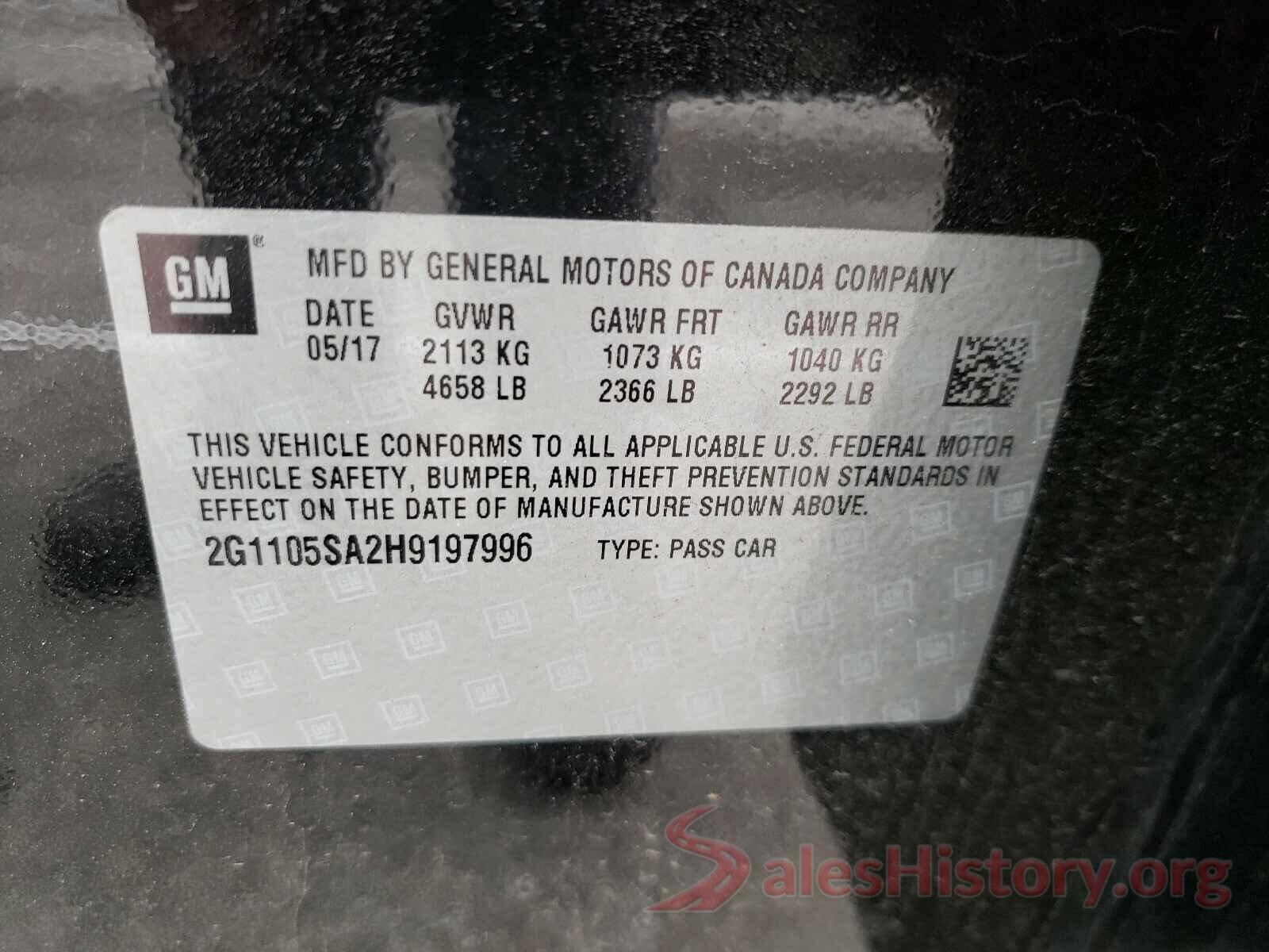 2G1105SA2H9197996 2017 CHEVROLET IMPALA