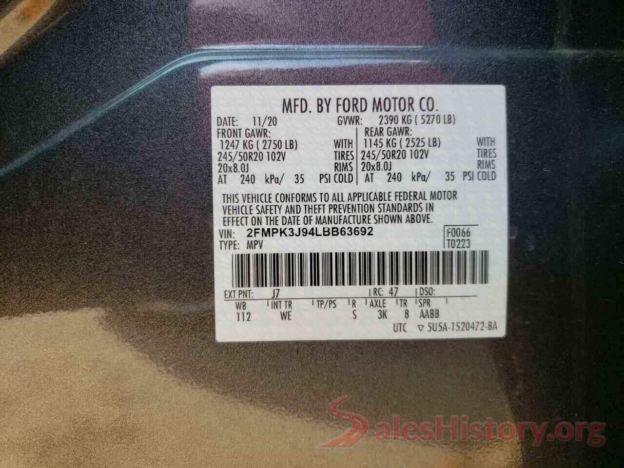 2FMPK3J94LBB63692 2020 FORD EDGE