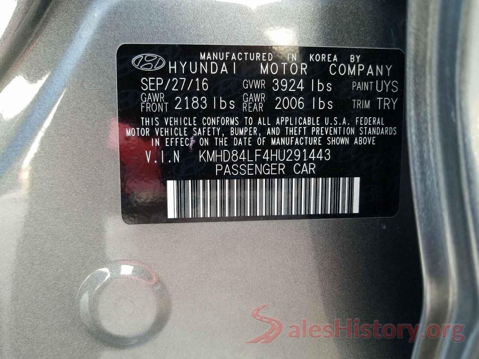 KMHD84LF4HU291443 2017 HYUNDAI ELANTRA