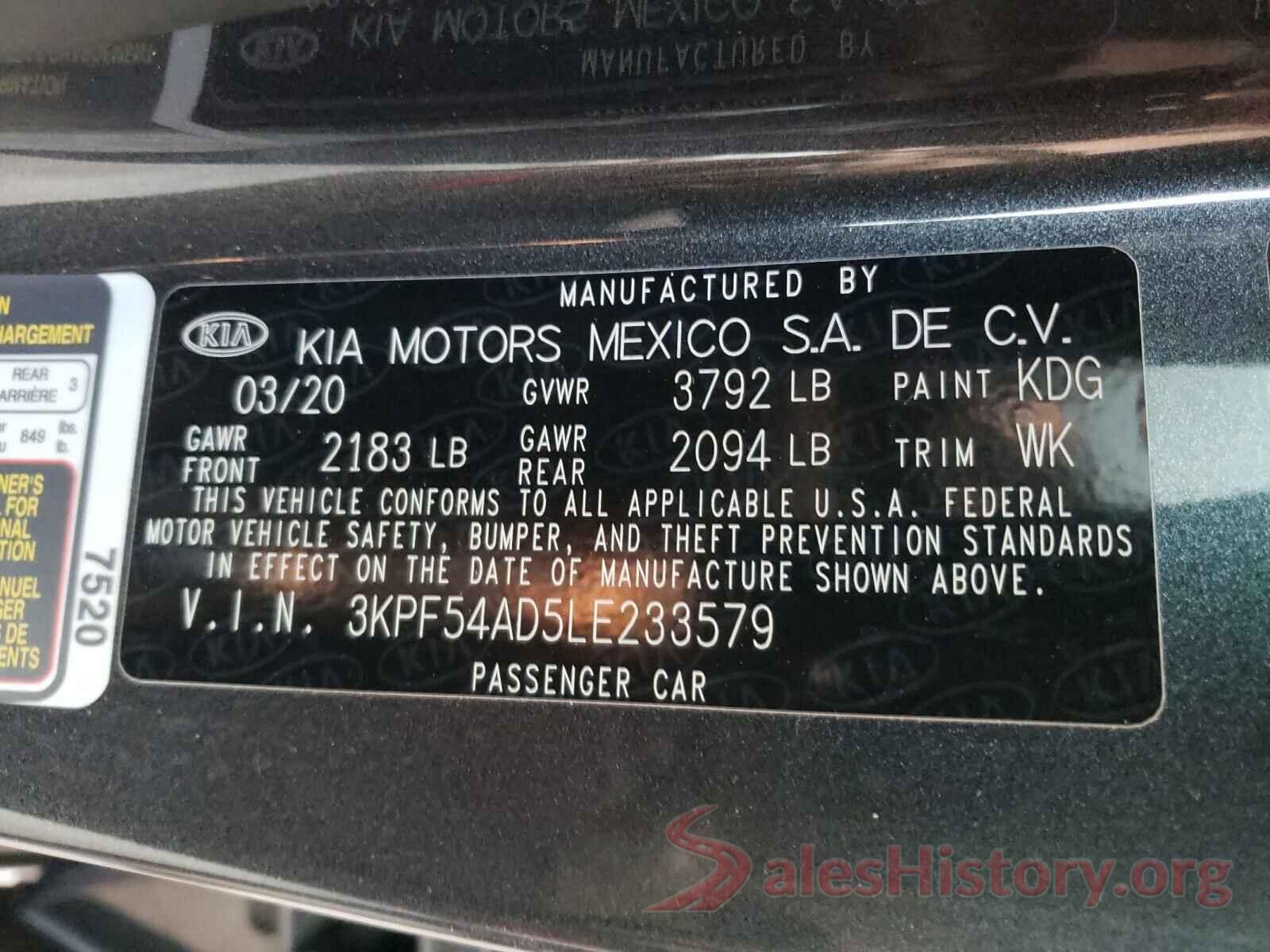 3KPF54AD5LE233579 2020 KIA FORTE