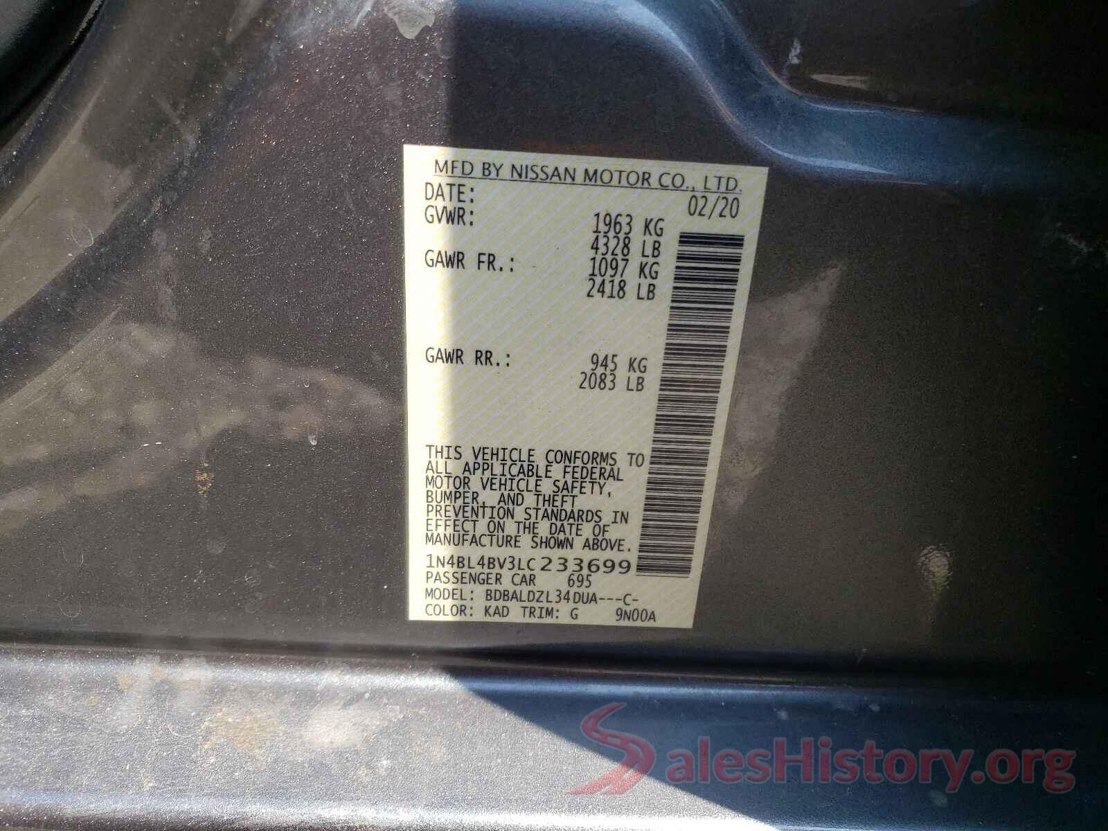 1N4BL4BV3LC233699 2020 NISSAN ALTIMA