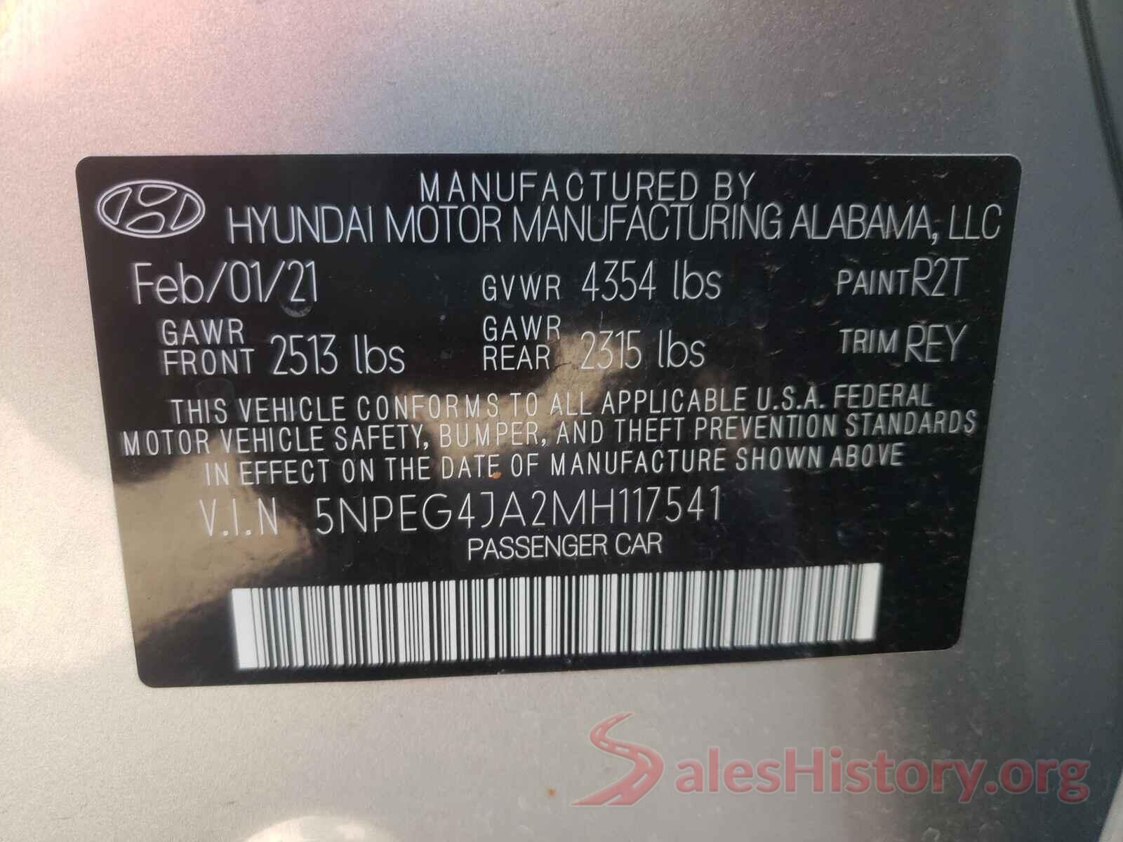 5NPEG4JA2MH117541 2021 HYUNDAI SONATA