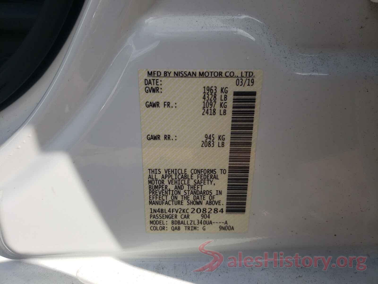 1N4BL4FV2KC208284 2019 NISSAN ALTIMA