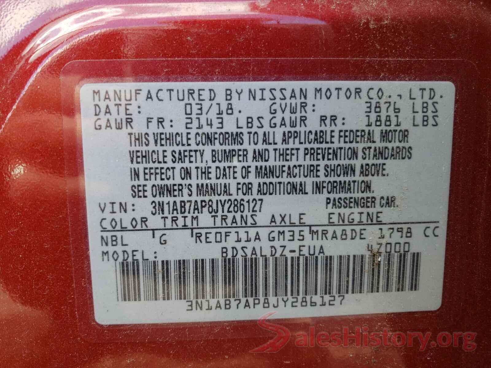 3N1AB7AP8JY286127 2018 NISSAN SENTRA