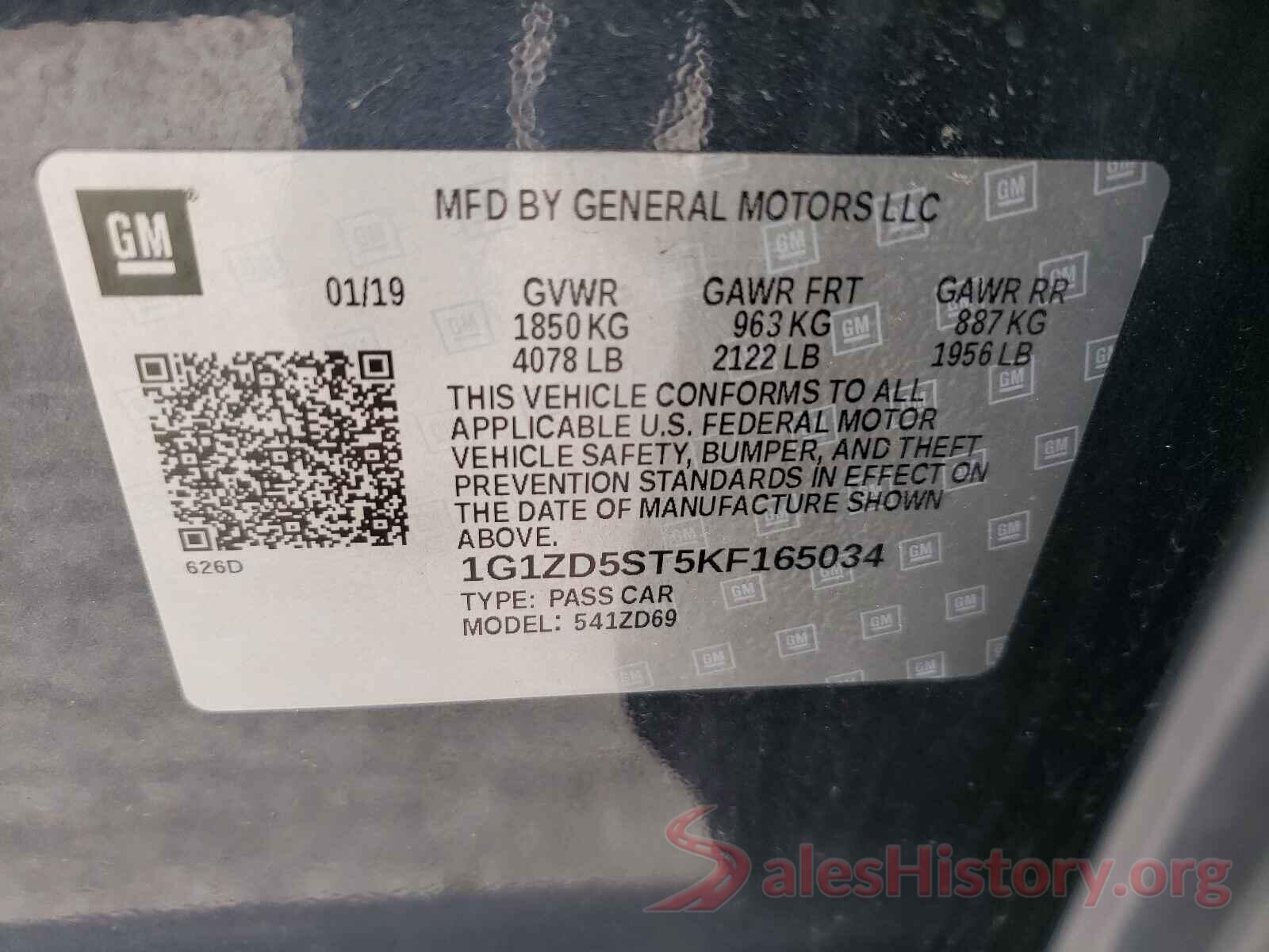 1G1ZD5ST5KF165034 2019 CHEVROLET MALIBU