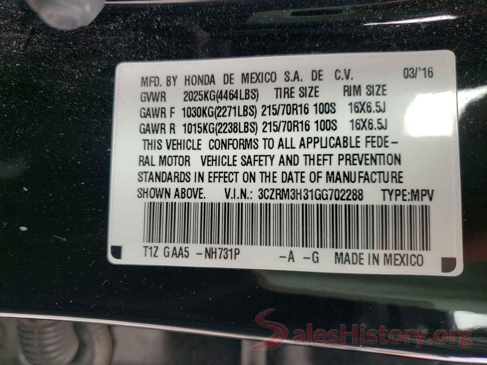 3CZRM3H31GG702288 2016 HONDA CRV