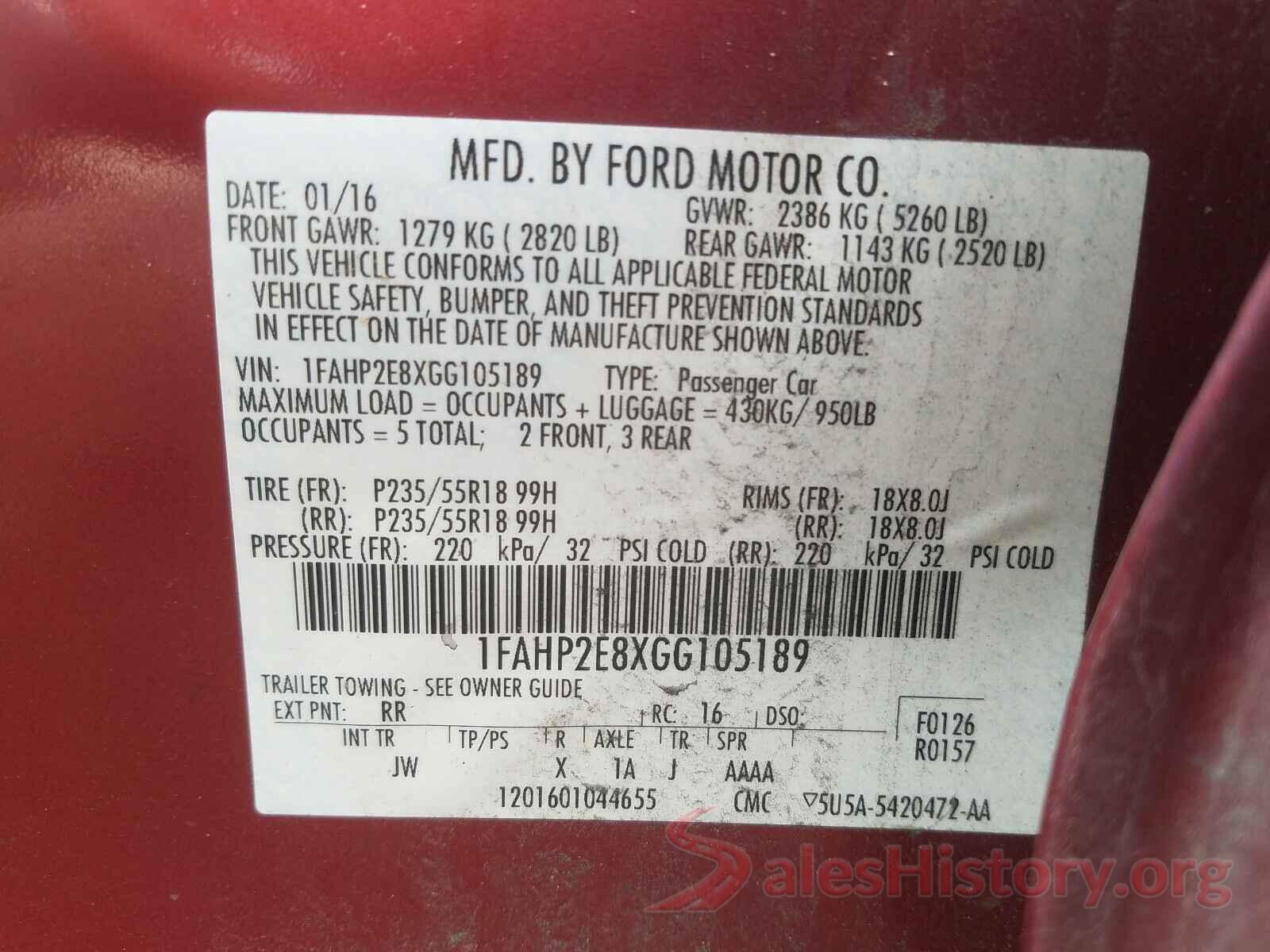 1FAHP2E8XGG105189 2016 FORD TAURUS