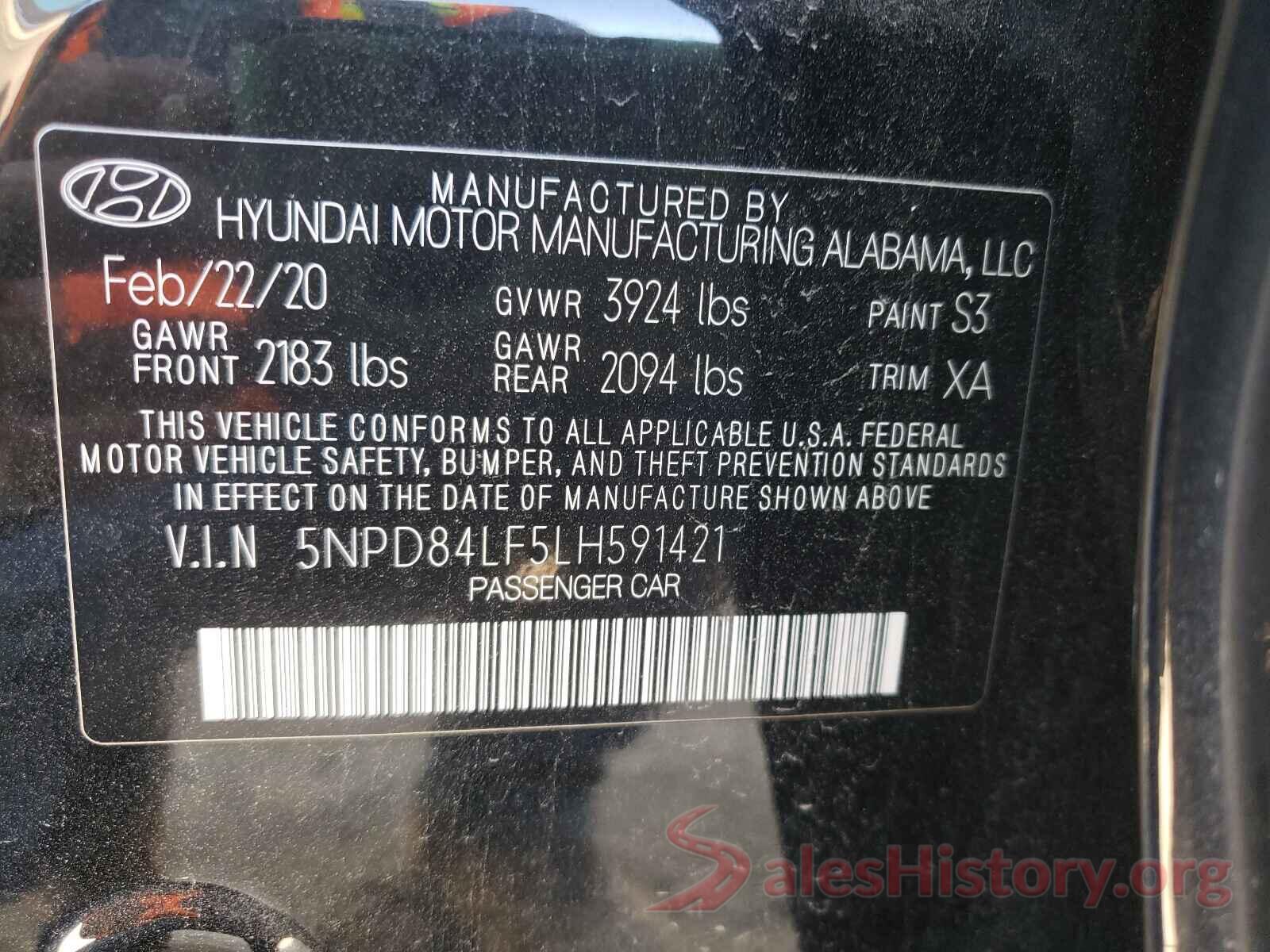 5NPD84LF5LH591421 2020 HYUNDAI ELANTRA