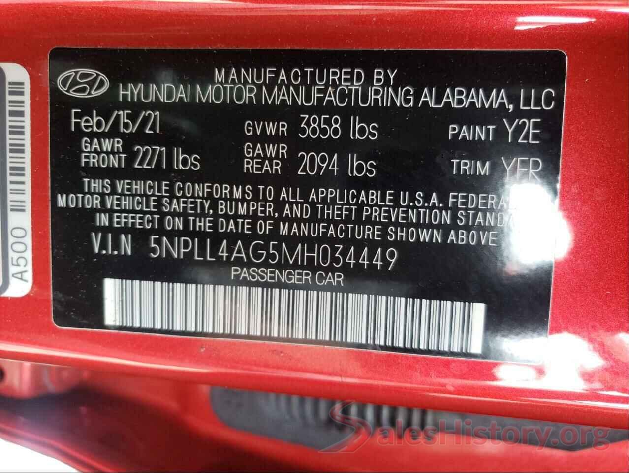 5NPLL4AG5MH034449 2021 HYUNDAI ELANTRA