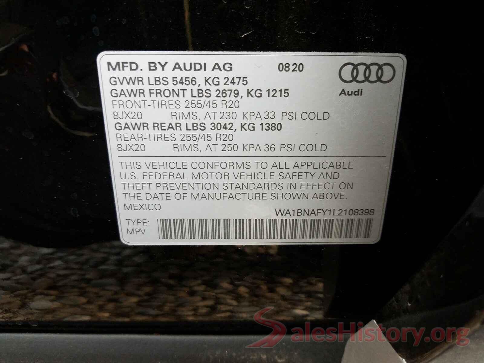 WA1BNAFY1L2108398 2020 AUDI Q5