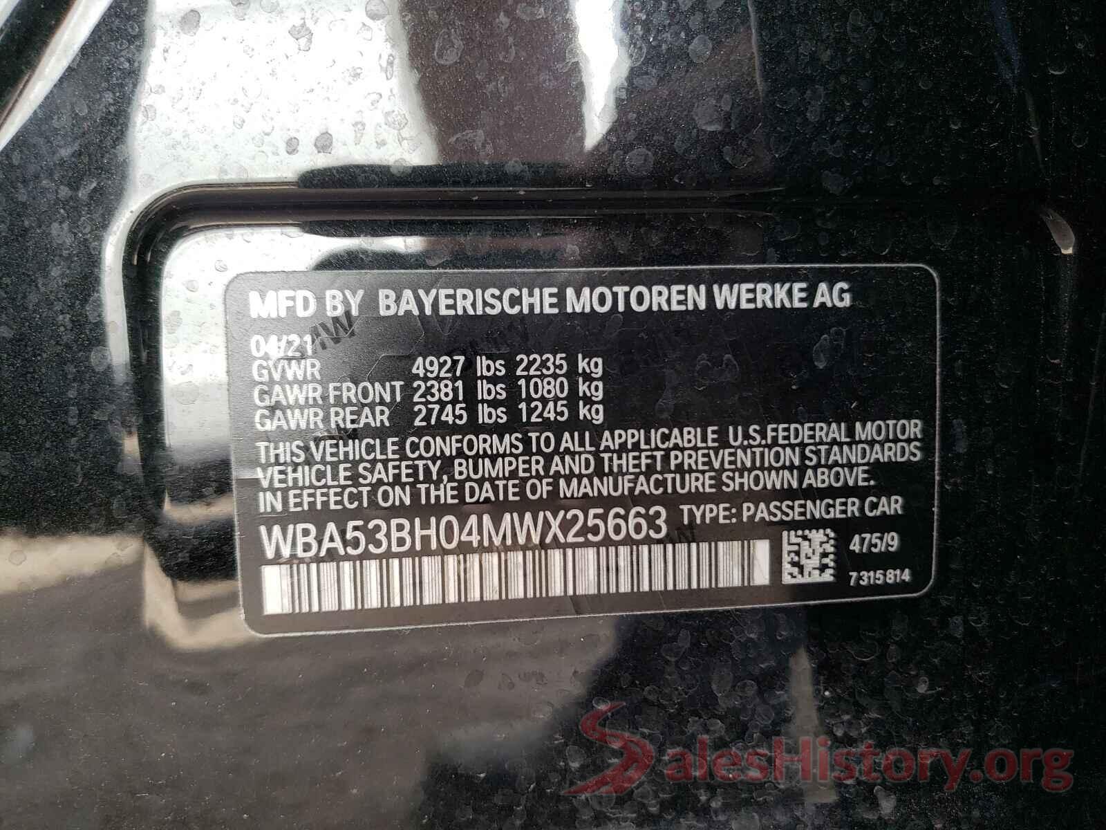 WBA53BH04MWX25663 2021 BMW 5 SERIES