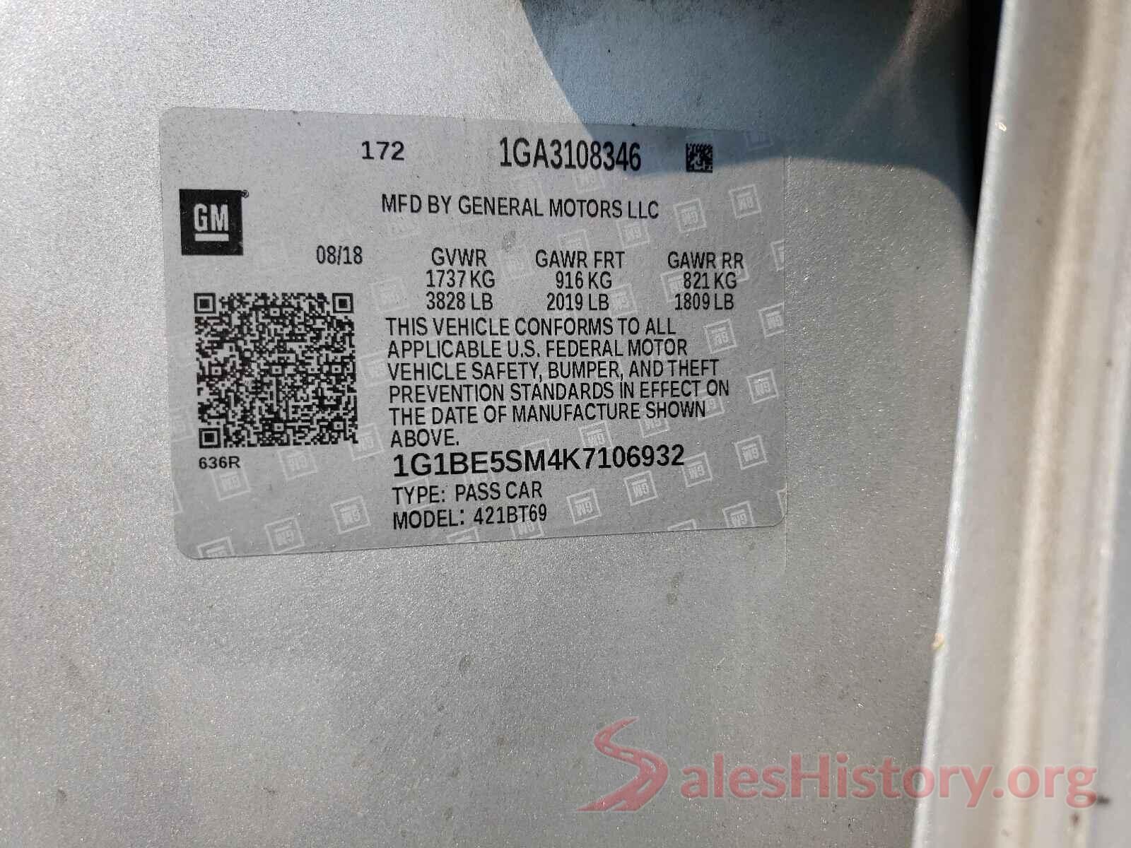 1G1BE5SM4K7106932 2019 CHEVROLET CRUZE