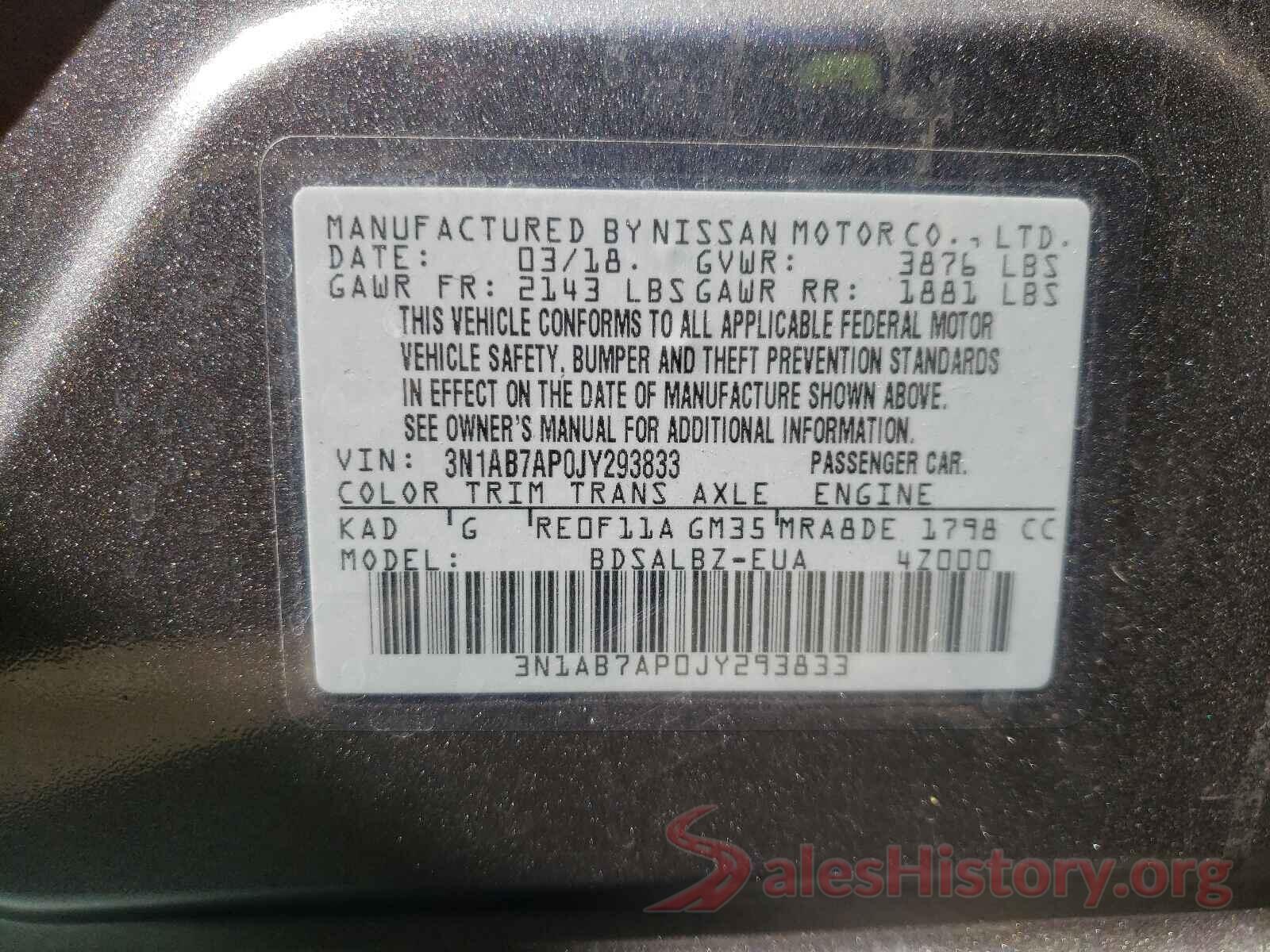 3N1AB7AP0JY293833 2018 NISSAN SENTRA