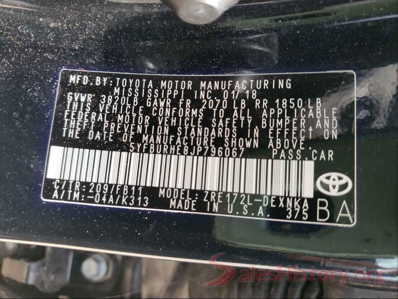 5YFBURHE8JP796067 2018 TOYOTA COROLLA