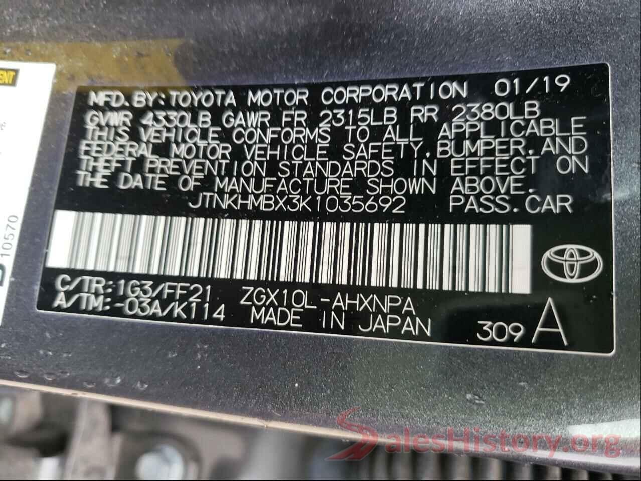 JTNKHMBX3K1035692 2019 TOYOTA C-HR