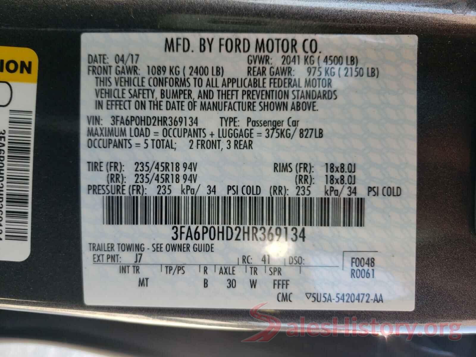 3FA6P0HD2HR369134 2017 FORD FUSION